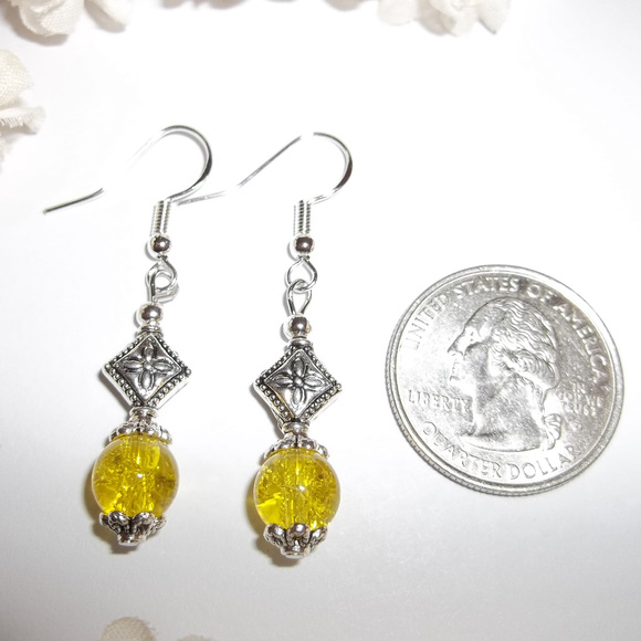Yellow Drop Earrings for Women NWT Handmade Dangle Fashion Accessory Woman 4081 - Picture 6 of 8